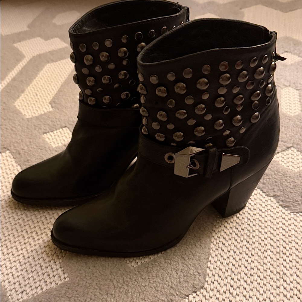 Stuart Weitzman Black Studded Ankle Booties
